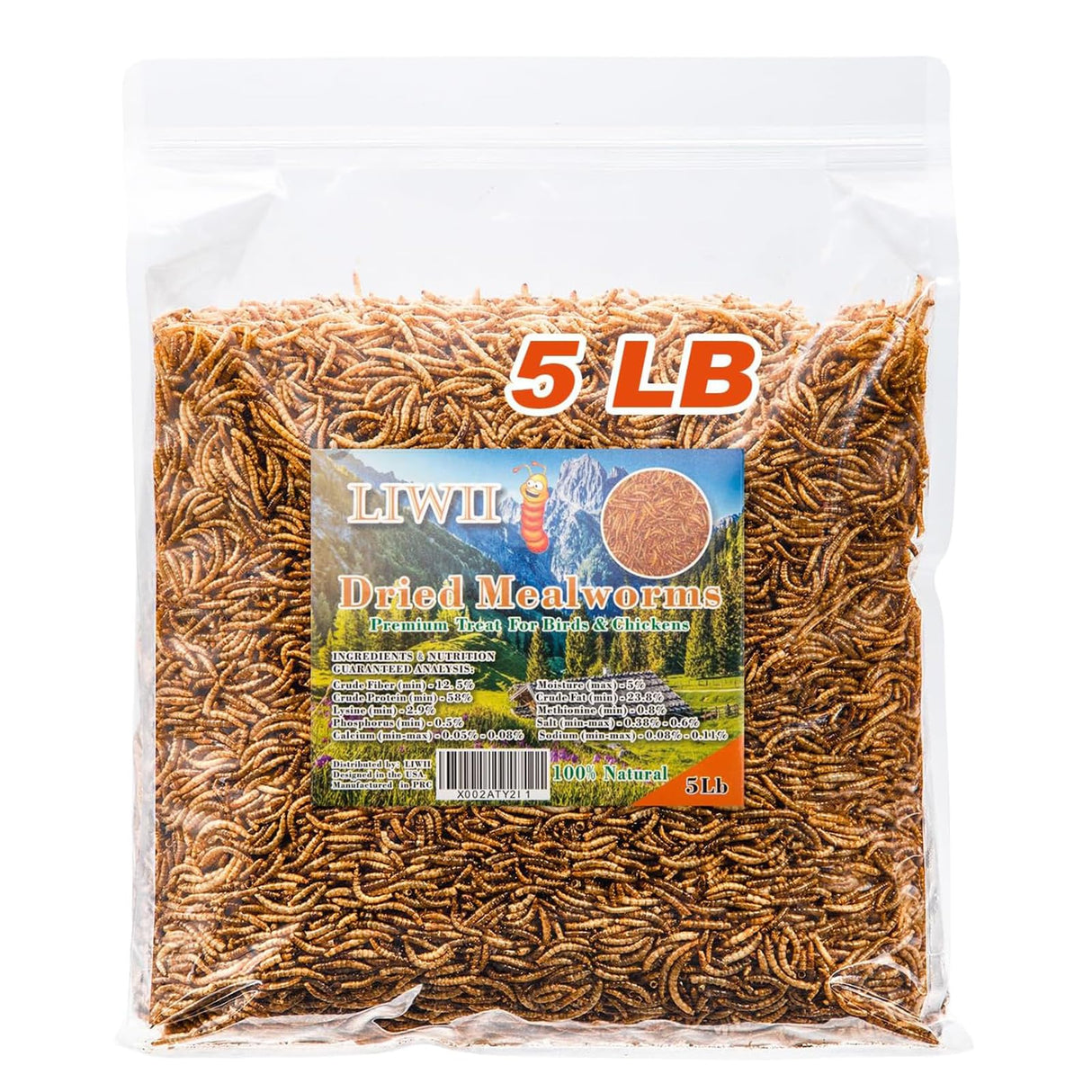 LIWII Dried Mealworms - 5 LBS - 100% Natural Non-GMO High Protein - Bulk Mealworms for Wild Birds, Chickens, Pet Treats & Reptile Food