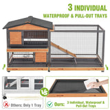 GUTINNEEN 2-Story Rabbit Hutch with Chew-Proof Full Metal Frame for Indoor/Outdoor - 62" Bunny Cage with 6 Locking Casters & 2 Pull-Out Trays for Rabbits, Guinea Pigs, Small Pets (Brown)
