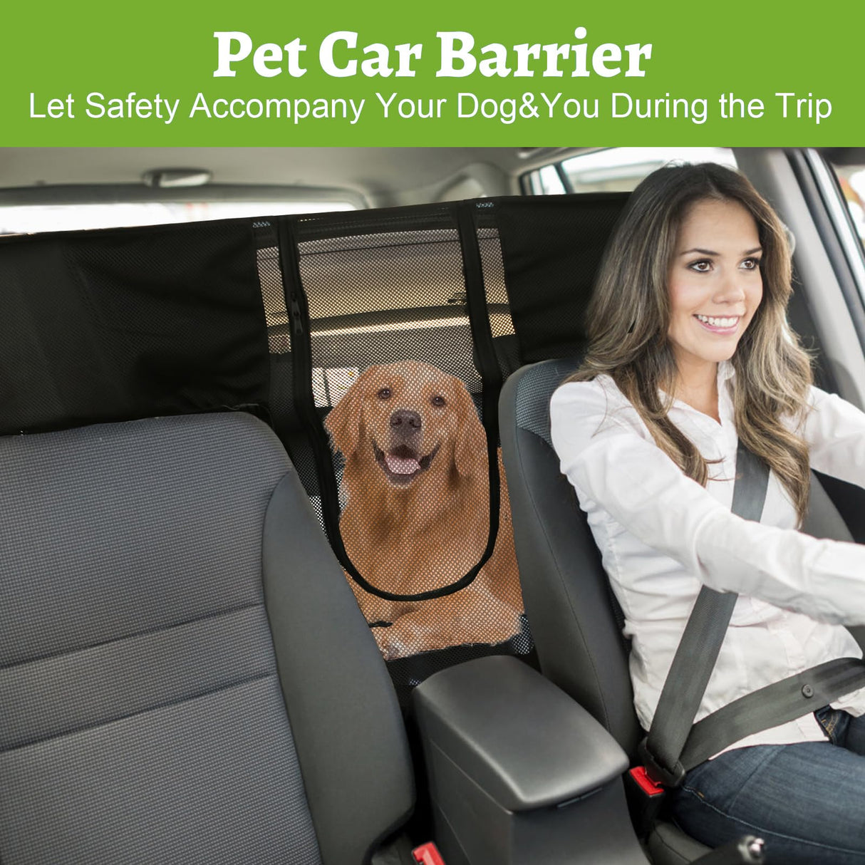 Q-DDOIT Dog Car Net Barrier for SUVs, Pet Barrier with Adjustable Rope and Storage Bag, Dog Fence Barrier for Car Front Seats, Car Divider for Driving Safely with Children & Pets