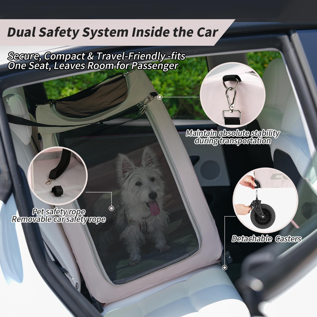 EchoSmile 4 Wheels Pet Stroller, Foldable Dog & Cat Stroller for All-Season, Lightweight Carrier with Storage Basket, Adjustable Handle, Removable Pad, Breathable Mesh, Up to 135 lbs, Pink