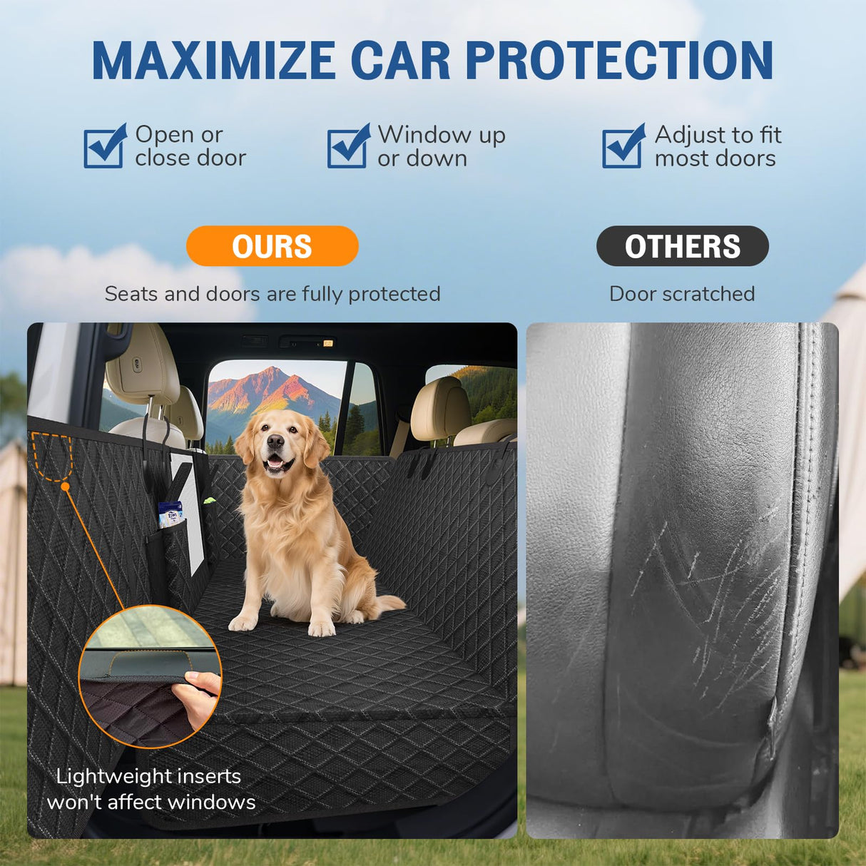 Deeteck Dog Car Seat Cover for Back Seat：Waterproof Back Seat Extender for Dogs - Hard Bottom Car Seat Cover for Dogs with Door Protectors - Dog Car Seat for Traveling and Camping with Pets