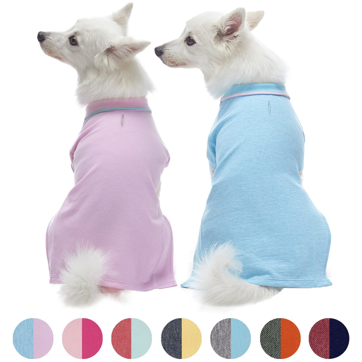 Blueberry Pet Back to School 2-Pack Prep School Style Dog Polo Shirts | Cotton Outfit for Small Pets in Pastel Pink + Blue, Back Length 14 inch