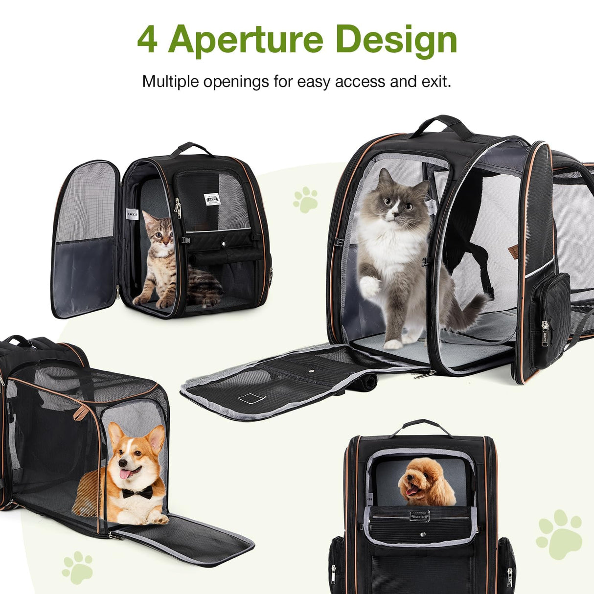 Lekebobor Large Cat Backpack Carrier Expandable Pet Carrier Backpack for Small Dogs Medium Cats Fit Up to 18 Lbs, Dog Backpack Carrier, Foldable Puppy Backpack Carrier for Travel, Black