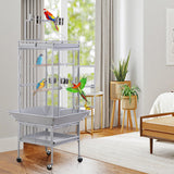 ZENY 61-inch Large Parrot Cockatiel Bird Cages with Wrought Iron Play Top, Aviary with Rolling Stand for Sun Parakeet Quaker Conure Lovebird Budgie Finch African Grey White Birdcage (White)