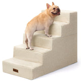 Aodisman Pet Stairs for High Bed, 5-Step Dog Stairs for Small Dogs, Indoor Non-Slip Dog Steps for Old Cats, Puppy, Small Medium Dogs,22.6" H,Beige