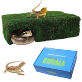 Hollima Mossy Cave Hide for Reptiles, Lizard Moss Hideout with Safe Shelter, Snake Cave Hut for Themed Terrarium Ideal for Gecko Hamster Snake to Rest & Hide