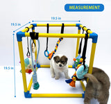 Dewonch Puppy Play Gym with 8 Hanging Toys, Small Dogs Indoor Jungle Gym, PVC Frame with Bungee Straps Enrichment Activity Center