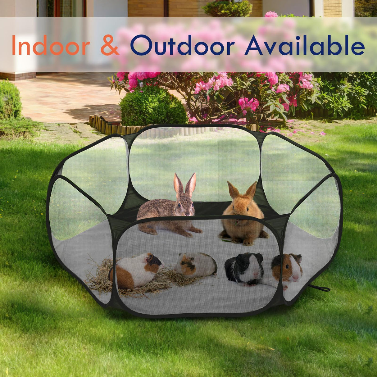 Pawaboo Small Animals Playpen, Waterproof Small Pet Cage Tent with Strong Steel Wire Frame, Portable Outdoor Yard Fence for Chick/Kitten/Puppy/Guinea Pig/Rabbits/Hamster/Chinchillas, Black