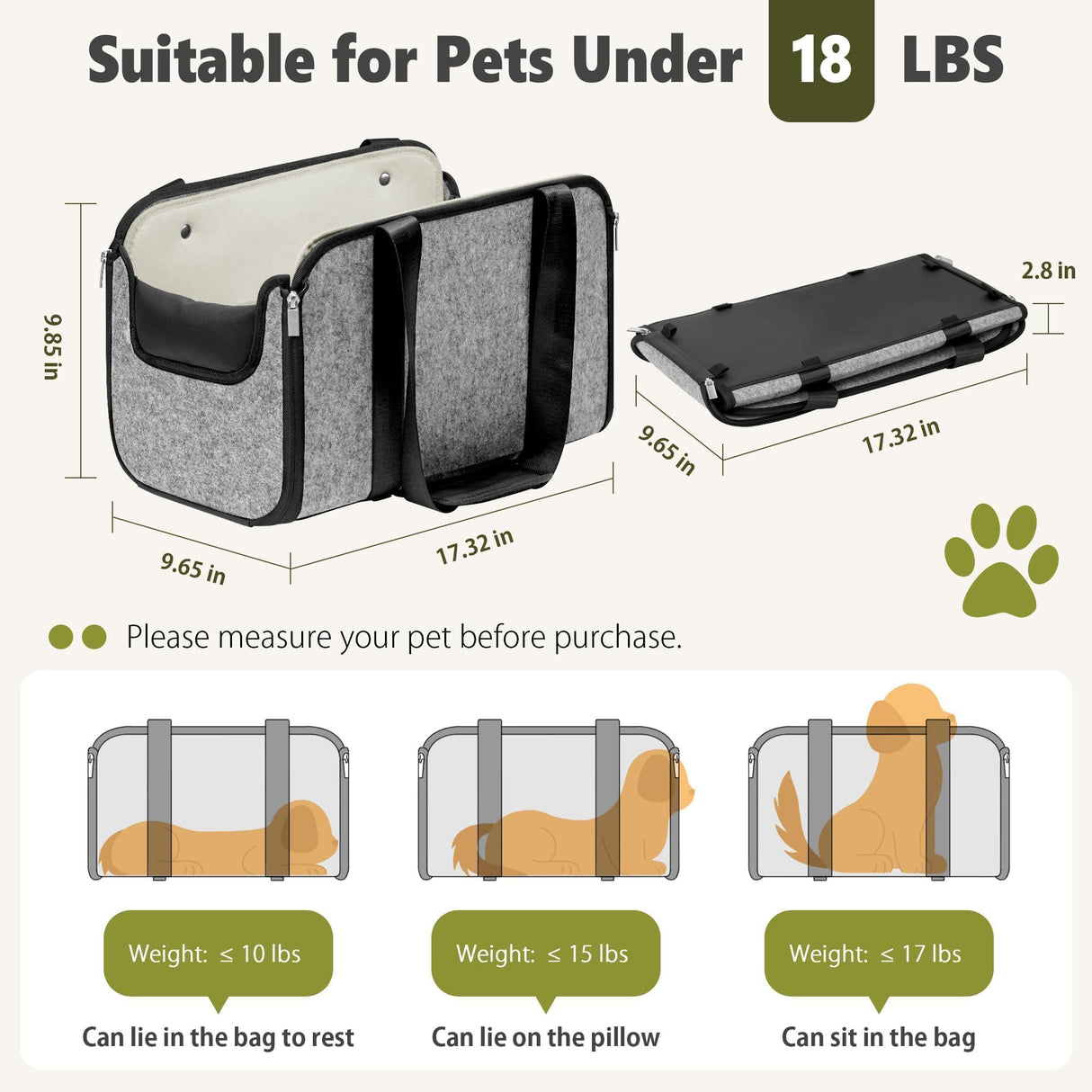 YUDODO Large Console Dog Car Seat (Width＞9in) Fits 0-18lbs, Anti-Slip Puppy Cat Travel Portable Booster Seat, Portable Pet Car Bed Carseat Dual Front & Rear Pillow Gray