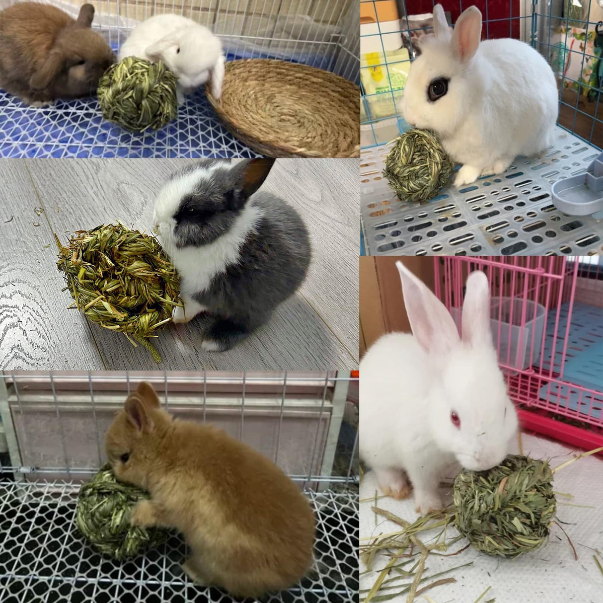 Hamiledyi Rabbit Chew Ball Timothy Grass Grinding Small Animal Activity Play Chew Toys for Bunny Rabbits Hamster Guinea Pigs Gerbils
