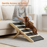 HOOBRO Dog Ramp for Bed, 15.7" Width Folding Pet Ramp with Guardrail and Non-Slip Mat, Dog Ramp for Couch, 4-Level Adjustable from 9.8" to 18.9", for Small Dogs, Natural and Black NB48PT03