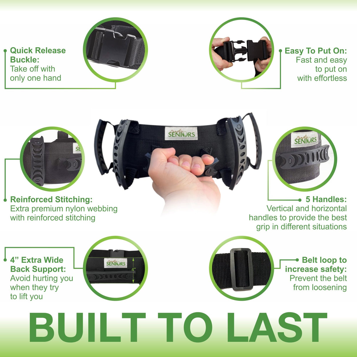 Gait Belt for Seniors - Transfer Gate Belts With Handles for Lifting Elderly & Patient Physical Therapy - Easy to Use Quick Release Gait Belt for Medical Nursing Use