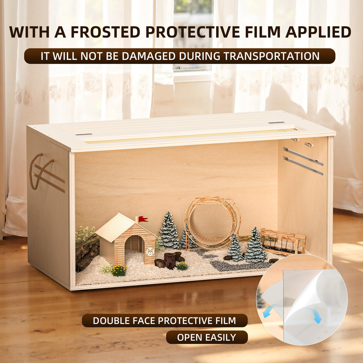 Hamster Cage Chewproof, 32" Wooden Guinea Pig Cage for Small Animals, Openable Top with Easy View Acrylic Panels for Hamster, Rabbit, Guinea Pig, Hedgehog(32" L x 15.7" W x 15.7" H)