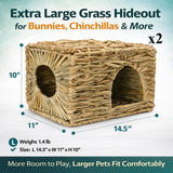 HERCOCCI Extra Large Grass House for Rabbit, Foldable & Comfortable - Small Animal Hut Play Hideaway Bed Hay Mat Chew Toy for Bunny Guinea Pig Hamster Chinchilla (2 Pack)