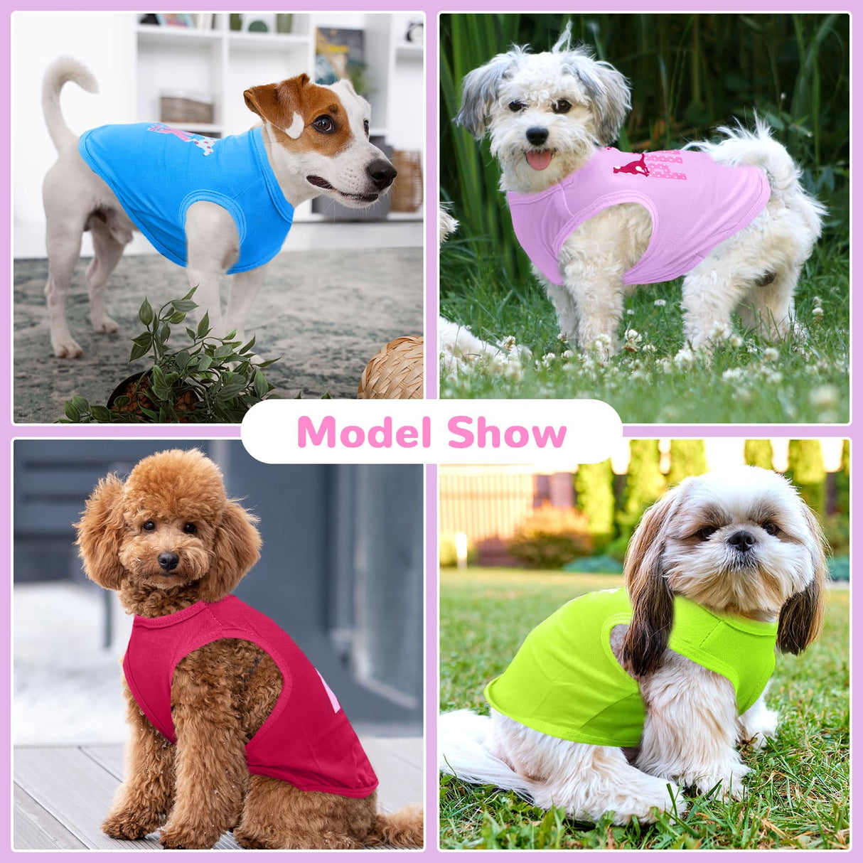 TENGZHI 4 Pack Dog Shirt Vest Soft Lightweight Puppy Tshirt Cute Pink Dog Printed Small Pet Clothes Summer Sleeveless Yorkie Chihuahua Teacup Clothes for Small Dogs Cats Girl Boy