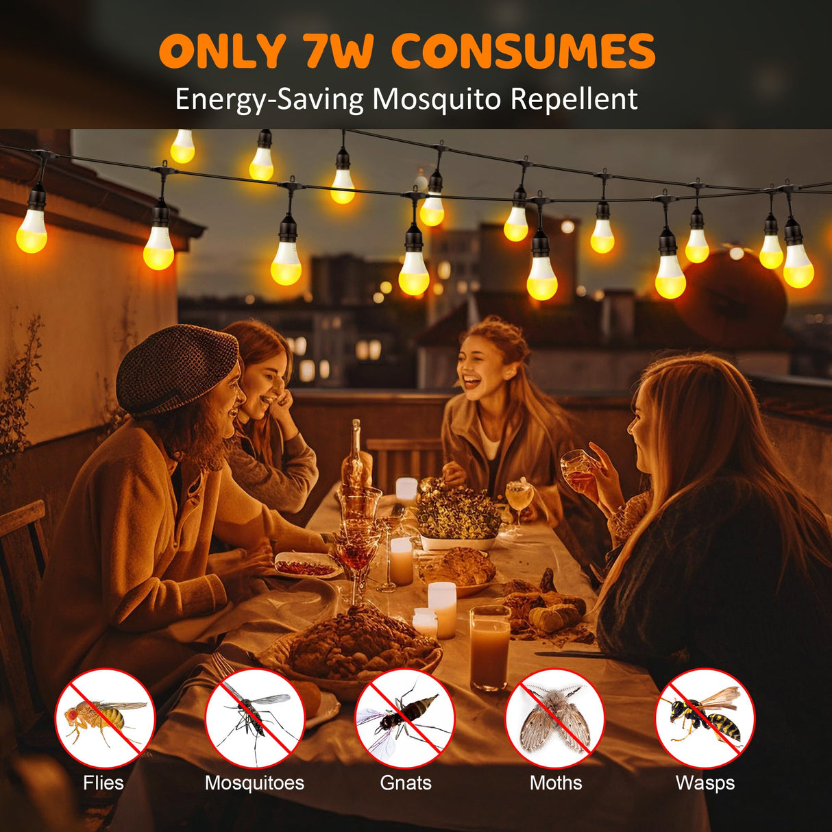 Qualirey Mosquito Repellent LED String Light for Outdoor, 25FT 7W Waterproof Mosquito Killer Light Bulbs Outdoor Bug Zapper for Patio Backyard Deck, Compatible with Tiki Bitefighter