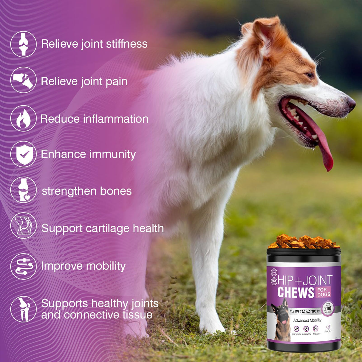 Glucosamine for Dogs 200pcs Joint Support Supplement Dog Hip and Joint Chondroitin Chews Treats with MSM Dog Joint Pain Relief Mobility Supplements Chicken Flavor Fit All Large Small Medium Breed