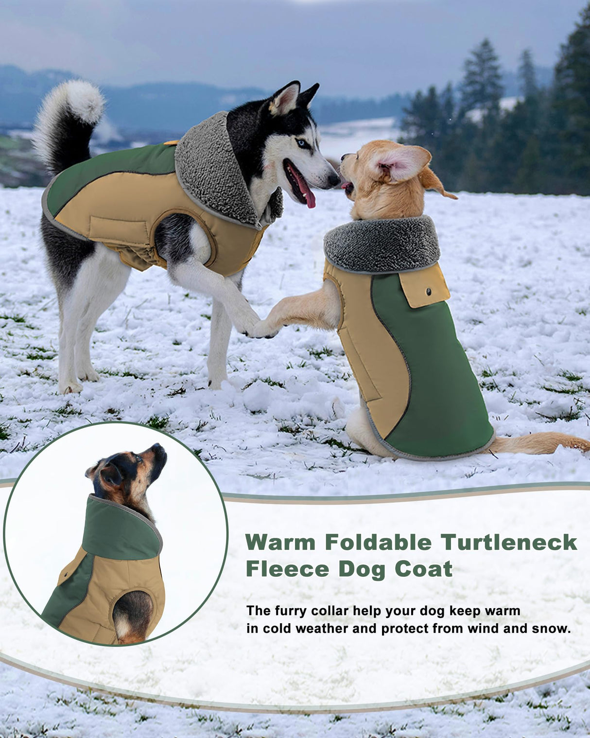 Doglay Dog Jacket Waterproof Dog Coat, Reflective Cold Weather Winter Coat, Adjustable Turtleneck Fleece Puppy Snow Jacket with Harness Hole for Small Medium Large Dogs