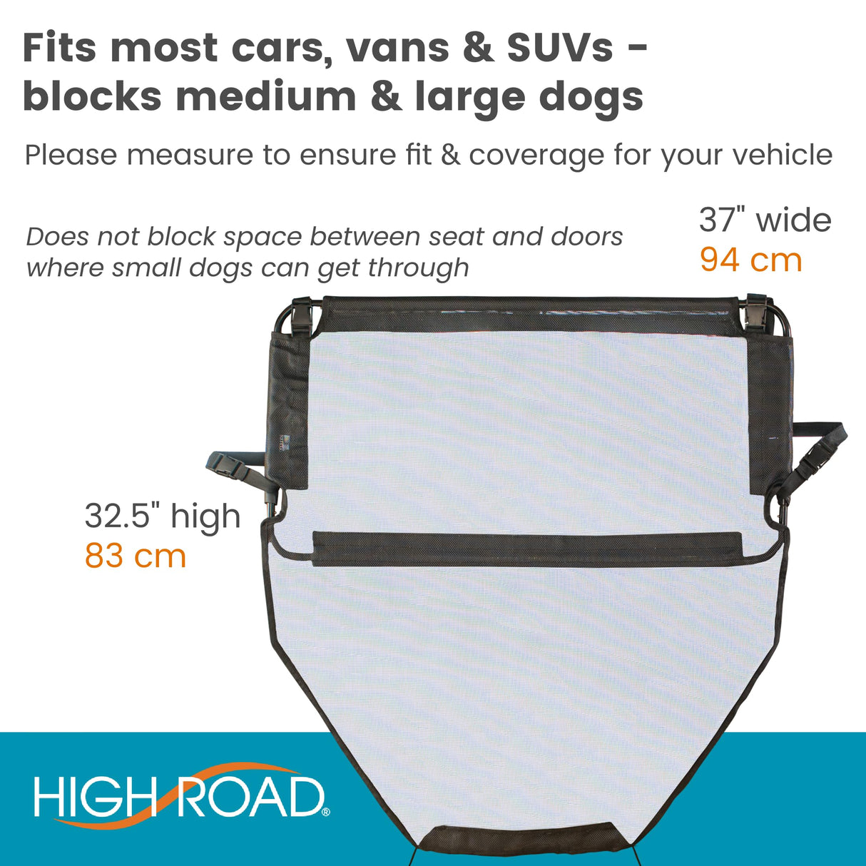 High Road Back Seat Barrier for Dogs - Car Divider for Dogs for Behind Front Seat - Padded Steel Frame with Heavy Duty Coated Dog Net Barrier for Car, Truck or SUV