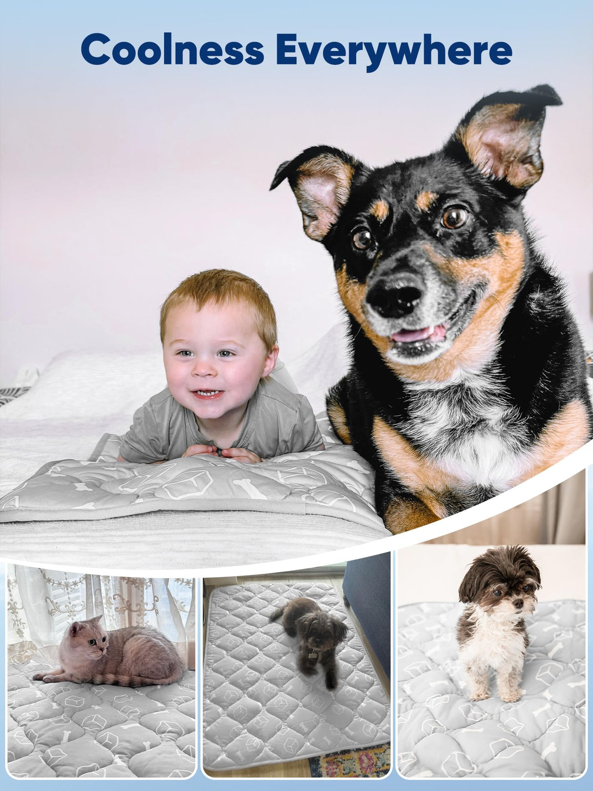Rywell Dog Cooling Mat 2.0, Elegant Grey, 44"*32" Thick & Durable Cooling Mat for Extra Large Dogs, Extended Cooling with Waterproof & Color-Changing Arc-Chill Fiber (Q-Max>0.5), Ideal for Summer