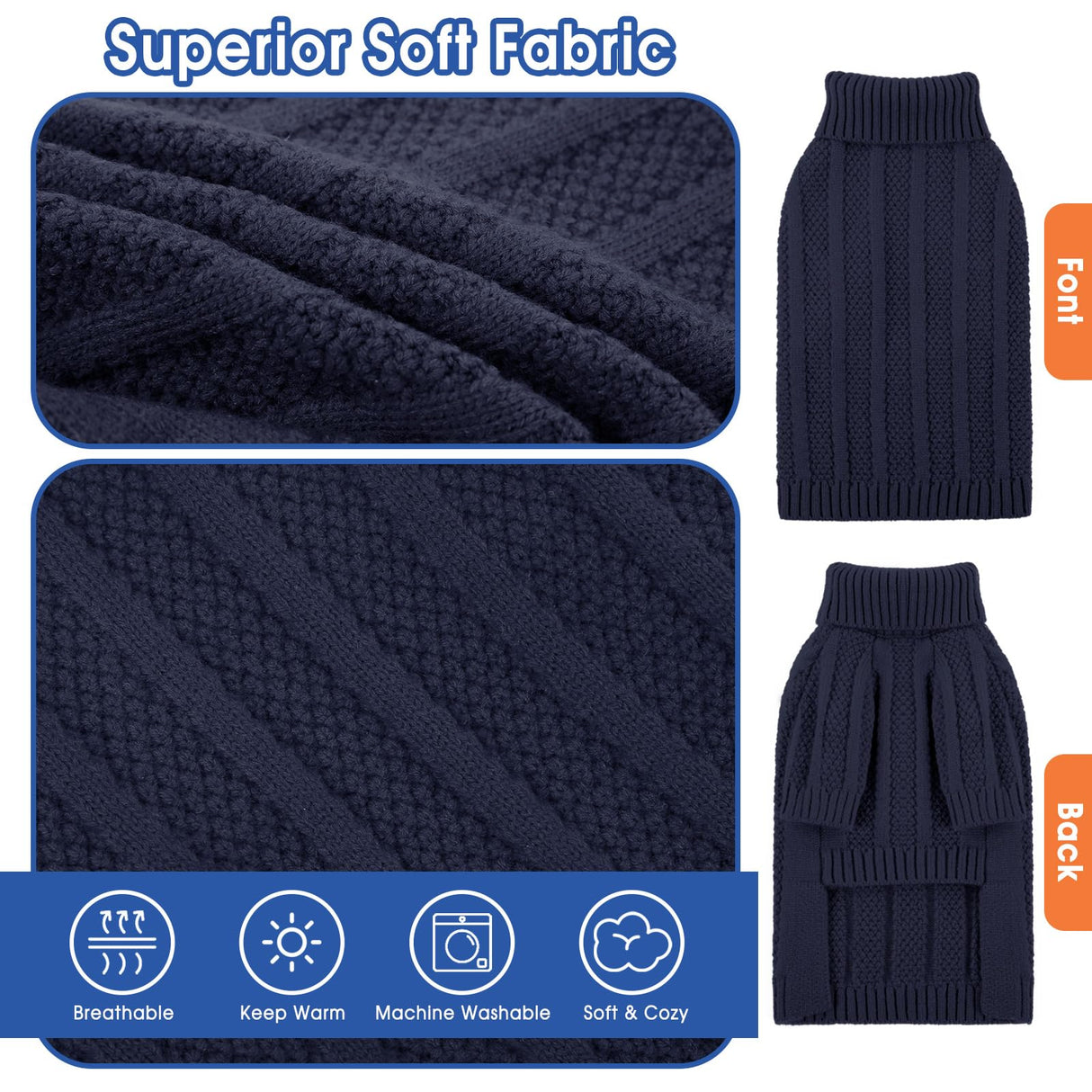 Queenmore Dog Sweaters for Medium Dogs Girls Boys,Soft Dog Sweater Xmas,Turtleneck Pullover Pet Sweaters Knitwear Outfit for Holiday,Knitted Soft Thick Warm Sweater for Bulldog,Dachshund(Dark Navy,M)