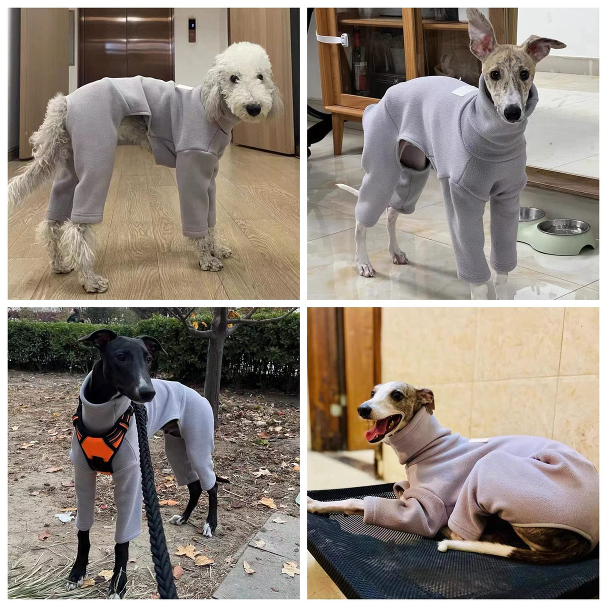 Greyhound Clothes - Dog Winter Warm Fleece Turtleneck Jumpsuit Four-Leg Rompers Long Sleeve Sweatshirt Outdoor Coat for Italian Greyhound Whippet Deerhound Bedlington Terrier (S, Light Purple)
