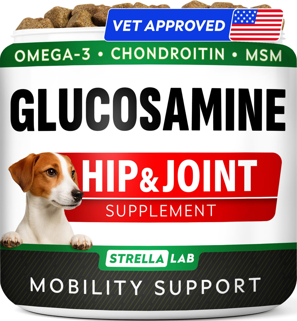 Glucosamine Treats for Dogs - Joint Supplement w/Omega-3 Fish Oil - Chondroitin, MSM - Advanced Mobility Chews - Joint Pain Relief - Hip & Joint Care - Chicken Flavor - 120 Ct - Made in USA