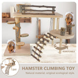 VolksRose Wooden Hamster Playground Platform, Hamster Climbing Toy, Natural Living Climb System, Small Animals Activity Set with Ladder Food Bowl Ramp Bridge for Mouse Gerbil Rat Chinchilla