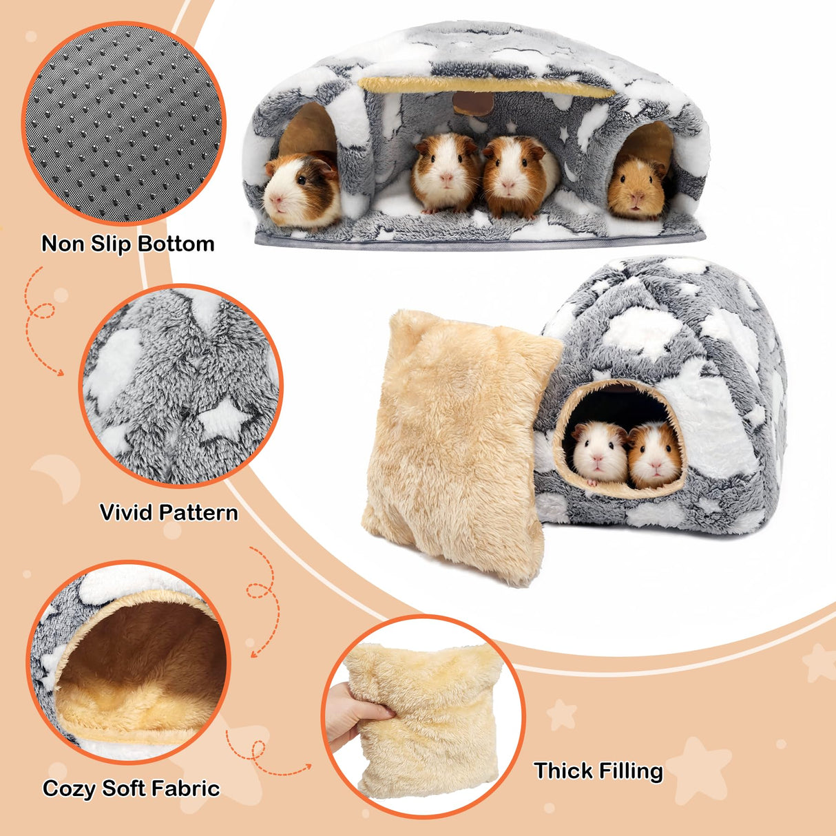 3PCS Guinea Pig Tunnel Set Washable Guinea Pig Houses and Hideouts Small Animals Hideout Tubes for Hamster Chinchilla Bunny Hedgehog Ferret Rat