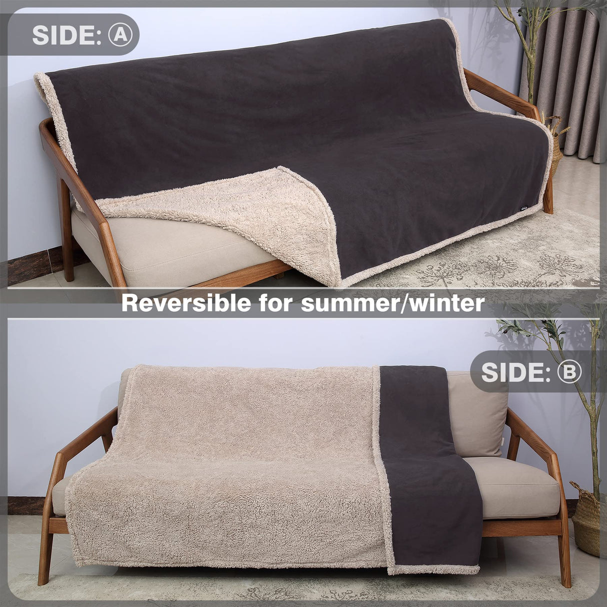 Catalonia Waterproof Blanket, Washable Leakproof Bed Cover for Couples, Reversible Protector Blanket for Bed Couch Sofa, 50X60 inches, Brown