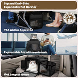 Top and 2 Sides Expandable Cat Carrier 18x11x11, TSA Airline Approved Dog Carriers for Small Dogs, Soft-Sided Pet Carrier with Self-Locking Zippers for Kitten,Rabbit, Puppy, Guinea Pig Black