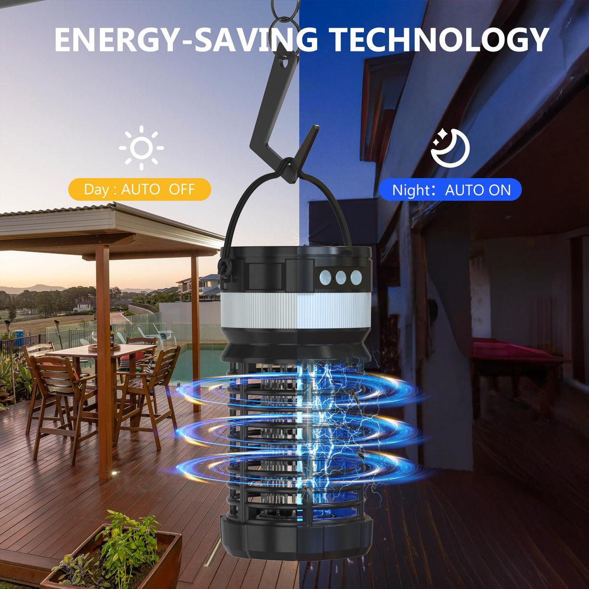 Solar Bug Zapper Outdoor,Cordless Rechargeable Mosquito Zapper, 4200V High Power,45000Hrs Working Life,IP66 Waterproof,Electric Fly Zapper Zapper for Outdoor Home Garden Patio Backyard