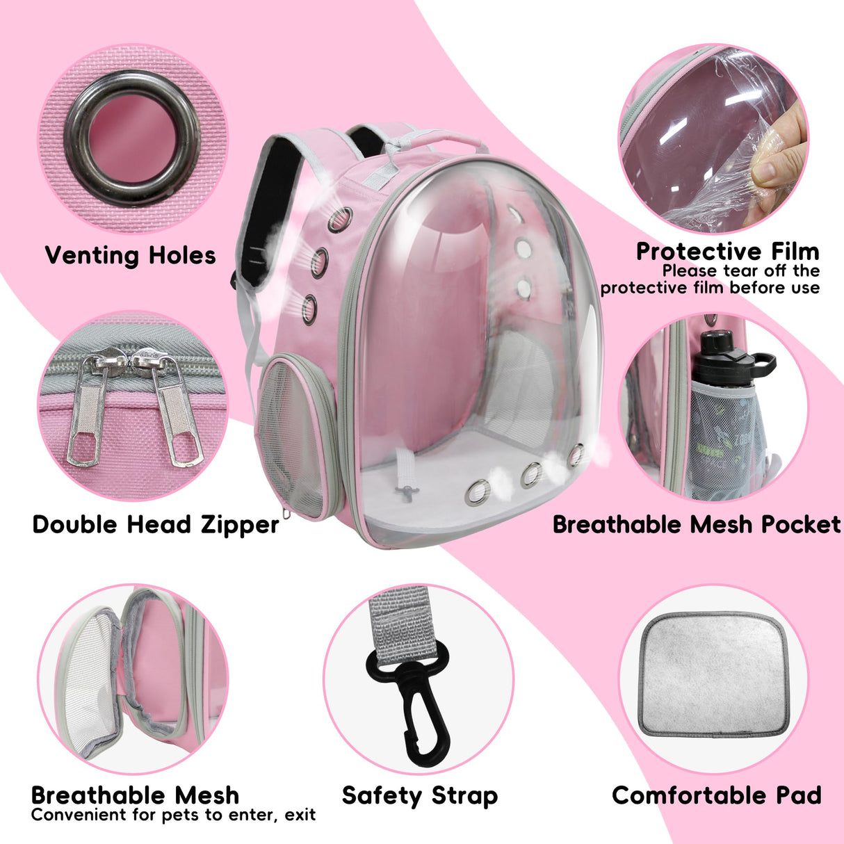GeerDuo Cat Backpack, Airline Approved Bubble Carrying Bag for Small Medium Dogs Cats, Space Capsule Pet Carrier Dog Hiking Backpack Travel Carrier (Pink)