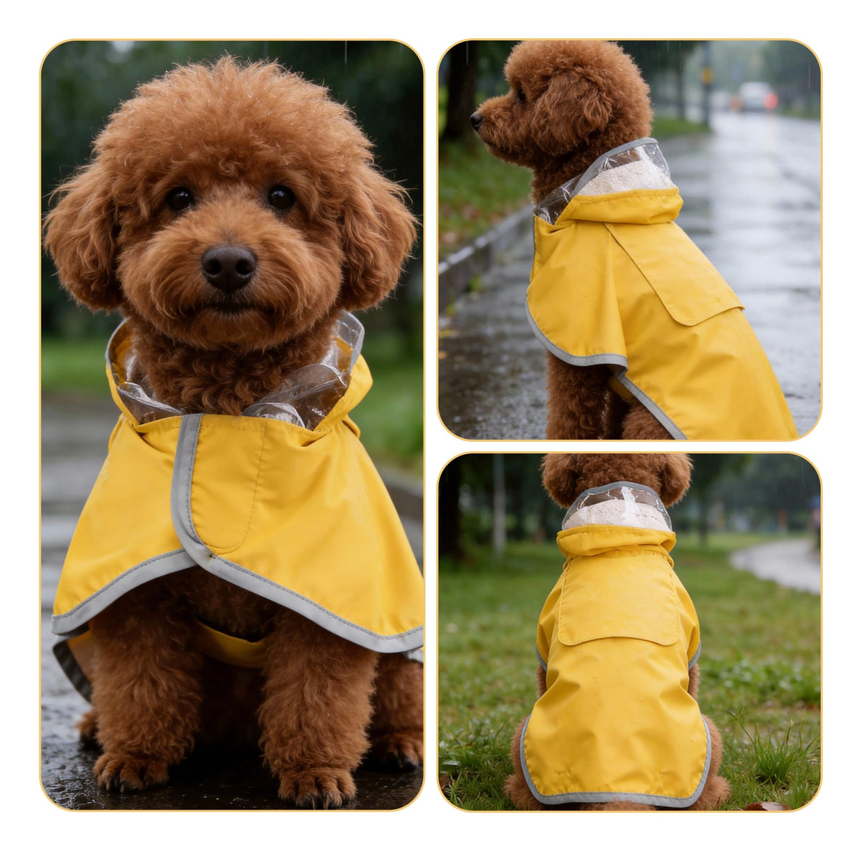 Dog Raincoat, Adjustable Dog Rain Jacket, Waterproof Dog Poncho, Clear Hooded Double Layer, Reflective Strip & Storage Pocket for Small Dogs (S)