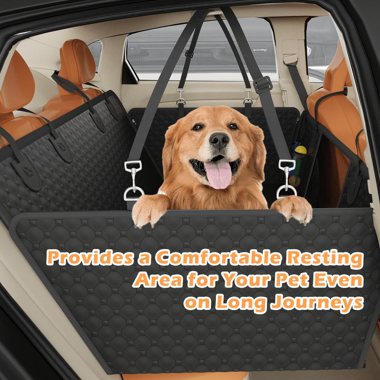QUIBBLICK Back Seat Extender for Dogs, PU Leather Hard Bottom Truck Dog Seat Cover for Back Seat, Waterproof Pet Hammock Bed for Car with Side Flap, High Barrier Truck Pet Back Seat Covers