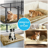 Comfort Dog Beds for Medium Size Dogs, Dog Bed with Removable Washable Cover, Deluxe Plush Dogs Bed for Crate with Pillow, Anti-Slip Pet Mat Mattress for Kennel with Durable Zipper(Brown, M)
