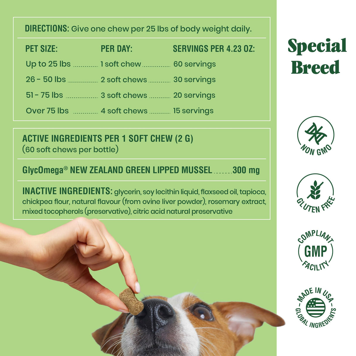 Green Lipped Mussel for Dogs & Cats - 60 Soft Chews - New Zealand Green Lipped Mussels - Natural Hip & Joint Supplement for Joints, Tendons, Ligaments, Muscles