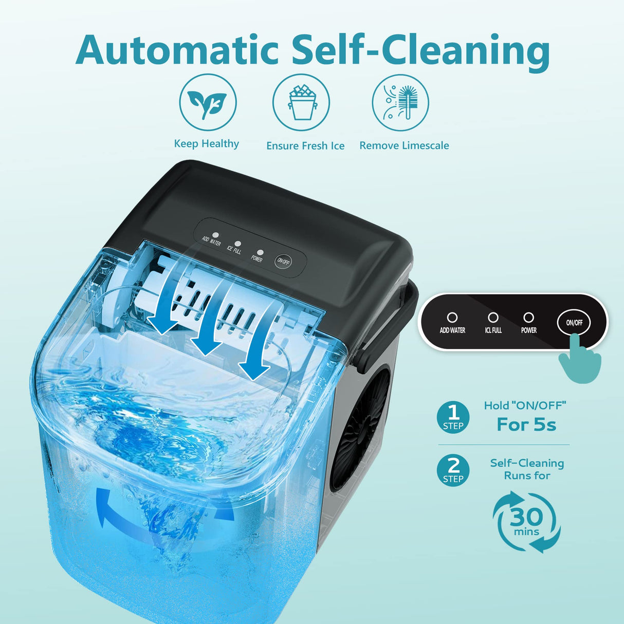 EUHOMY Countertop Ice Maker Machine with Handle, 26lbs Per Day, 9 Ice Cubes Ready in 6 Mins, Auto-Cleaning Portable Ice Maker with Basket and Scoop, for Home/Kitchen/Camping/RV (Silver)