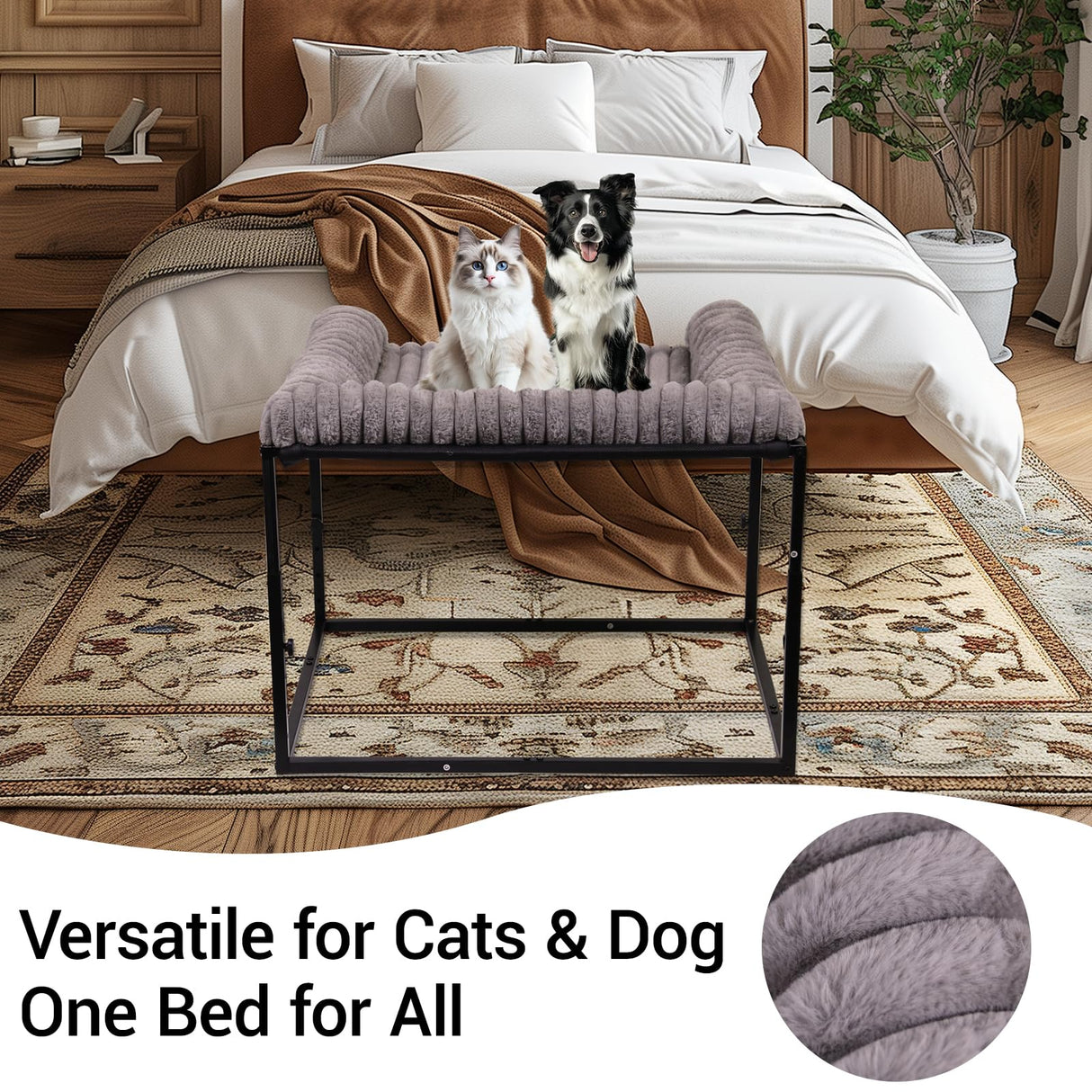 Large Bedside Dog Bed for Medium & Large Dogs, Height Adjustable Cosleeper Next to Human Bed, Elevated Sturdy Frame with Washable Cushion for Heavy Dogs