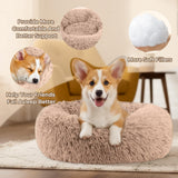 Calming Anti-Anxiety Donuts Dog And Cat Bed, Round Fluffy Soft Washable Small Medium Pet Bed For Puppy & Kitten, Cuddler Warming Comfortable Cushion, Luxury Anti-Slip Waterproof Mute Base 24in (Camel)