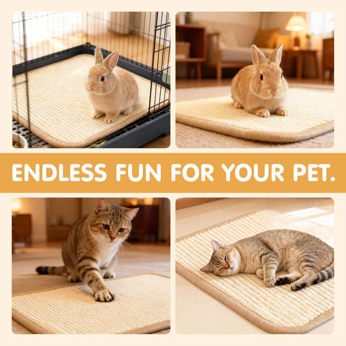 Nexlythara Rabbit Scratching Pad, Sisal Bunny Scratch Mat for Cages - 2PCS Natural Rabbits Nail Scratcher for Indoor Rabbit Chew Toys & Bedding, 16x12 Inch