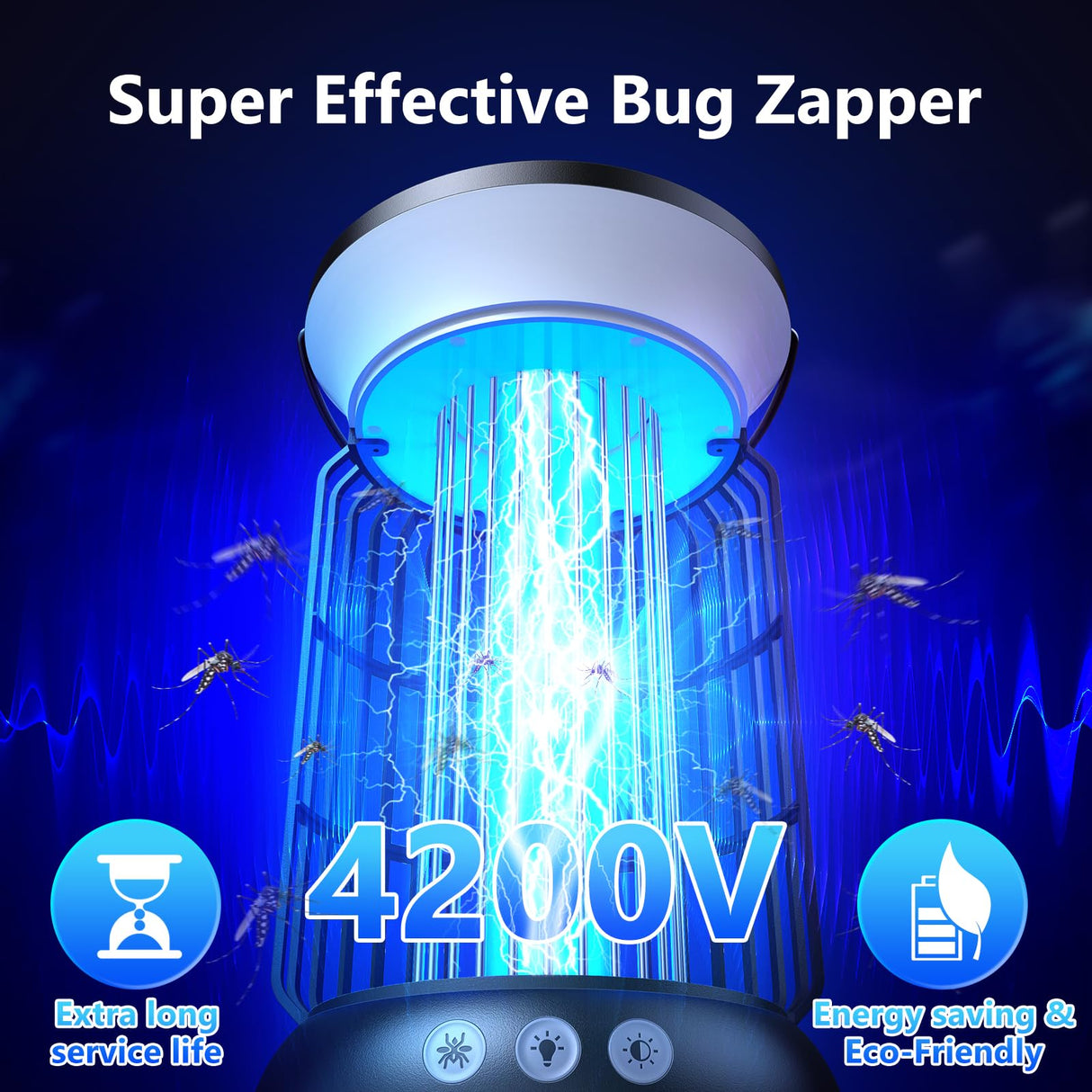Solar Bug Zapper Outdoor, 4200V Effective Mosquito Zapper, Cordless Bug Zapper Outdoor, 4000mAH Rechargeable Fly Zapper, 4 Modes Insect Zapper for Patio, Porch, Kitchen, Bedroom