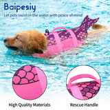 Baipesiy Mermaid Dog Life Jacket, Pink Ripstop Dog Life Vest for Swimming & Boating, High Buoyancy Adjustable Pet Vest with Durable Rescue Handle & D-Ring, for Small/Medium/Large Dogs (Mermaid, M)