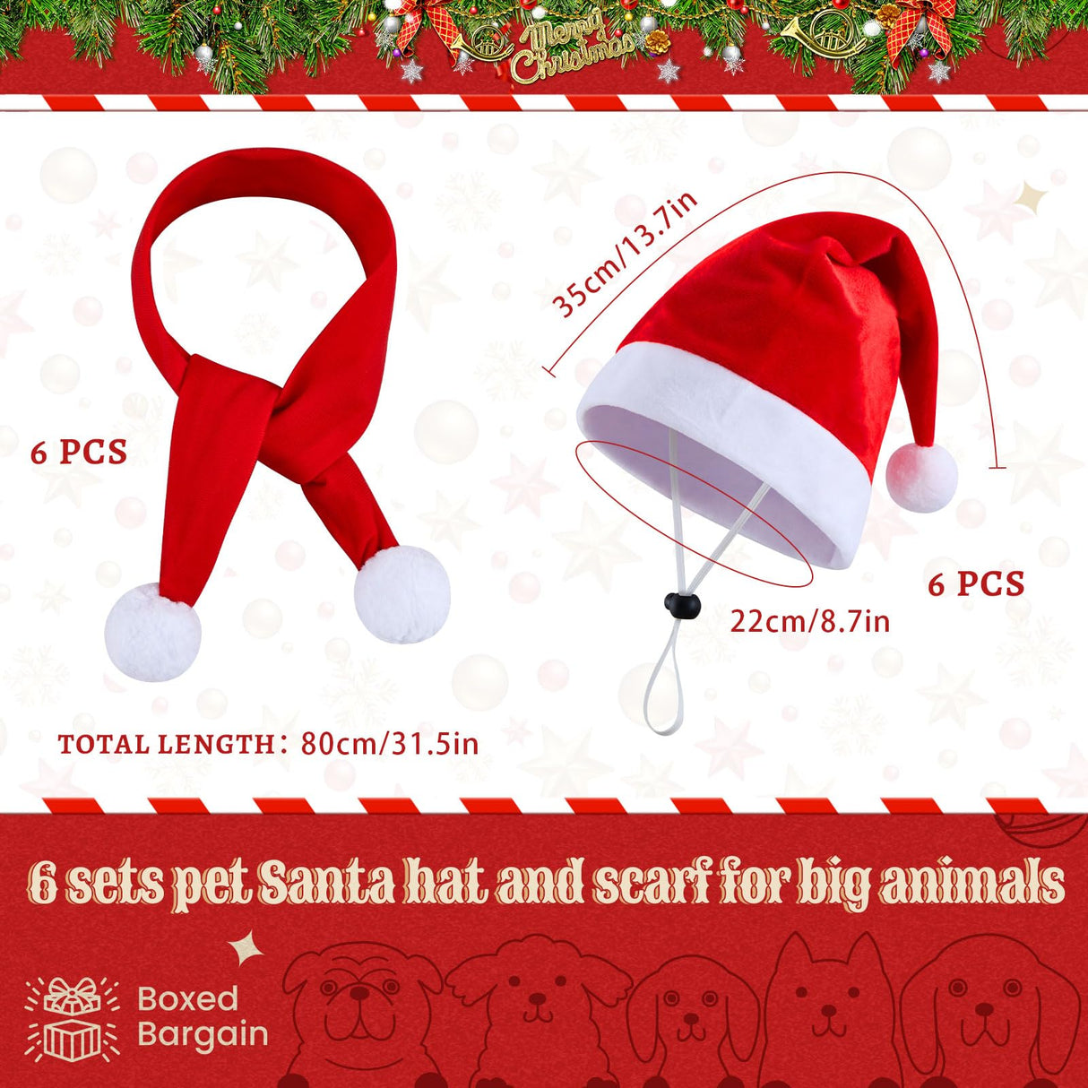 Weewooday 12 Pcs Mini Christmas Pet Santa Hat Scarf Set Adult Xmas Small Animal Tiny Santa Hat with Adjustable Chin Strap for Chicken Cat Dog Hamster Guinea Gift(Large,Classic Style)
