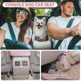 PETSFIT Cat Car Seat, Portable Console Dog Car Seat with Safe Protective Hooks, Luxury Pet Car Seat Includes Safety Leash and Storage Pocket for Pets Up to 9 lbs (Pink)
