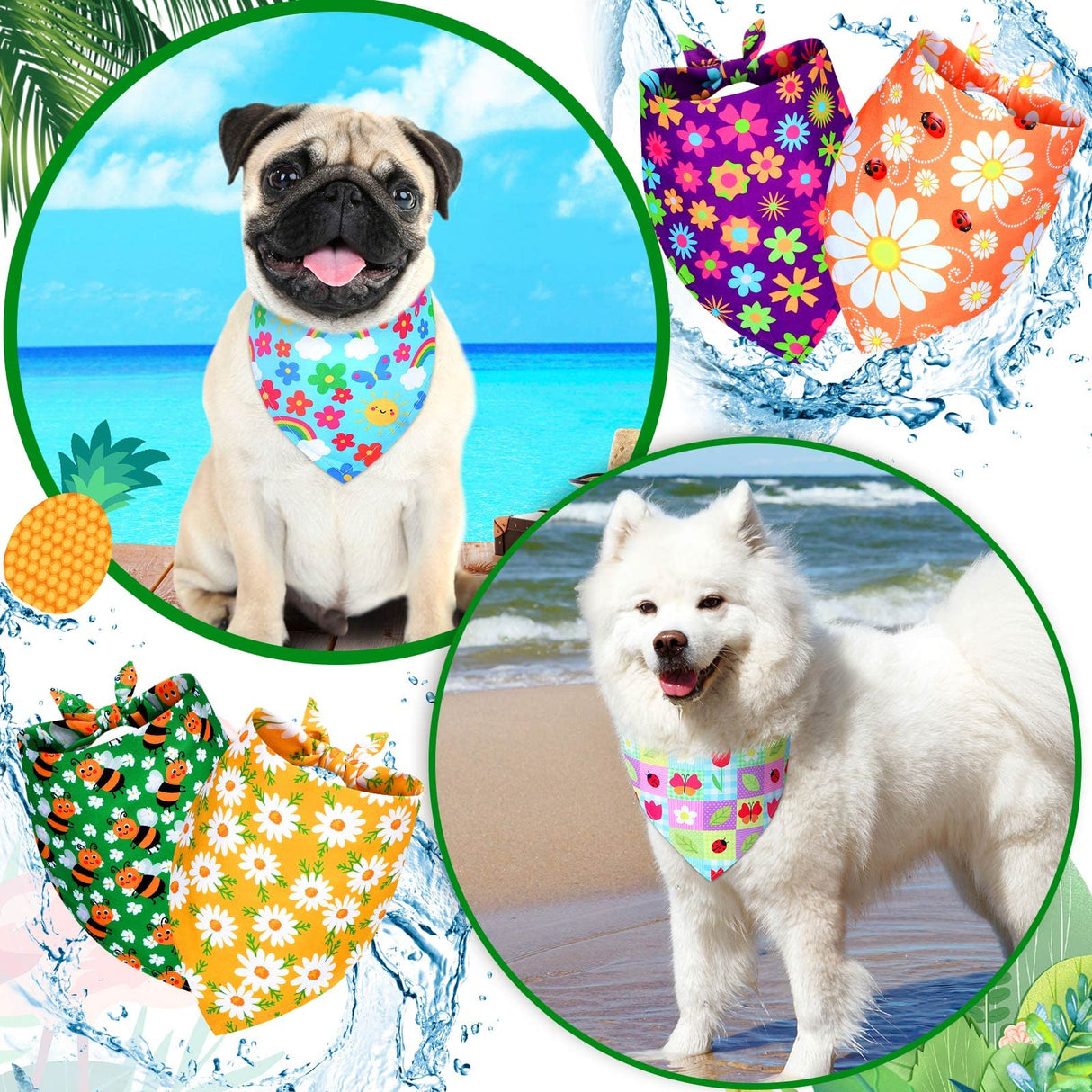 Sadnyy 40 Pcs Summer Spring Dog Bandanas Bulk Flower Hawaiian Triangle Reversible Bandanas for Large Dog Adjustable Pet Kerchief Scarf Washable Cat Scarf for Summer Holiday Pets