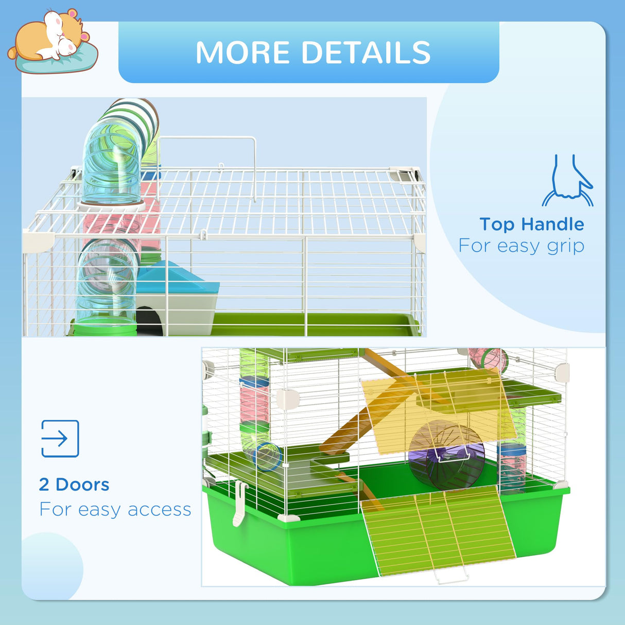 PawHut Extra Large 23" Hamster Cage with Tubes and Tunnels, Portable Carry Handles, Rat House and Habitats Big 5-Tier Design, Mouse Cage Includes Exercise Wheel, Water Bottle, Food Dish, Green