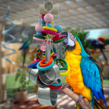 GILYGI Metallic Pots and Multicolored Ring Strings Toys, Pullable 5 Stainless Steel Cups and Wooden Ring Toys for Large and Extra Large Parrot Amazons Macaws African Greys Cockatoos Eclectus