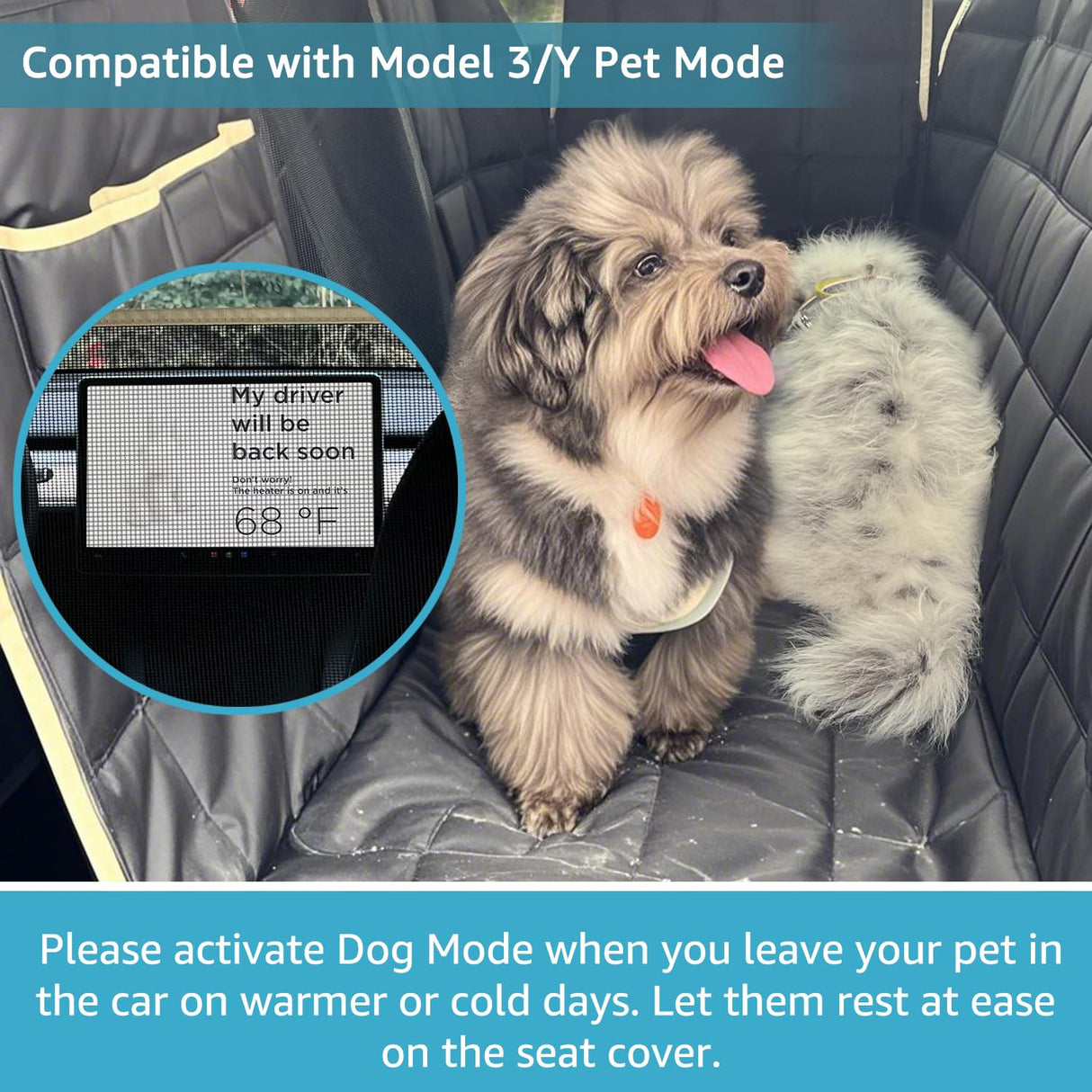 Lassie Dog Hammock for Car, Compatible with 2020-2026 Tesla Model Y Dog Seat Covers,Dog Car Seat Cover for Back Seat with 4 Headrests and 2 Seat Belts, 100% Waterproof Pet Seat Protector for Dogs