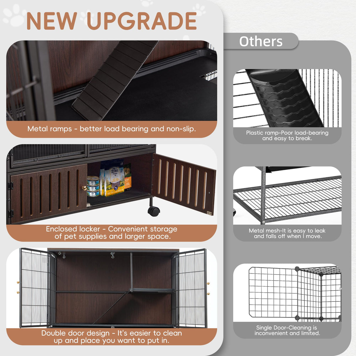 HABUTWAY 60''H Metal Large Ferret Cage, Rolling Chinchilla Cage with Removable Ramps& Double Door, Critter Nation with Locker, Small Animal Cage, Rat Indoor Wooden Pet Crate Furniture